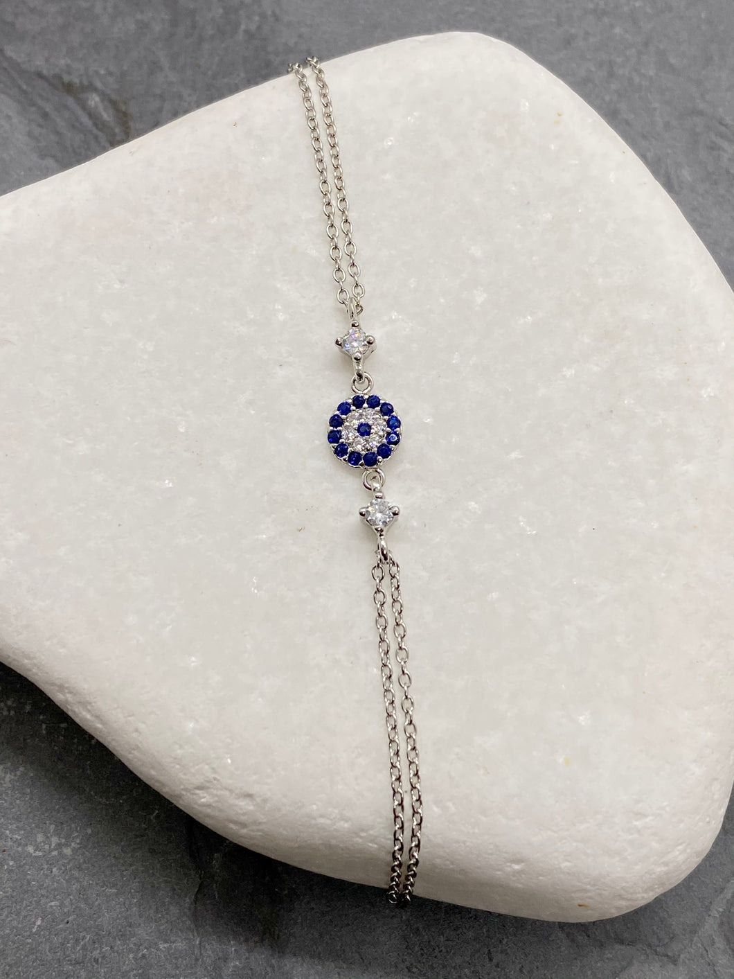 925” Sterling Silver Evil Eye Mati with Rhinestones Bracelet SB23