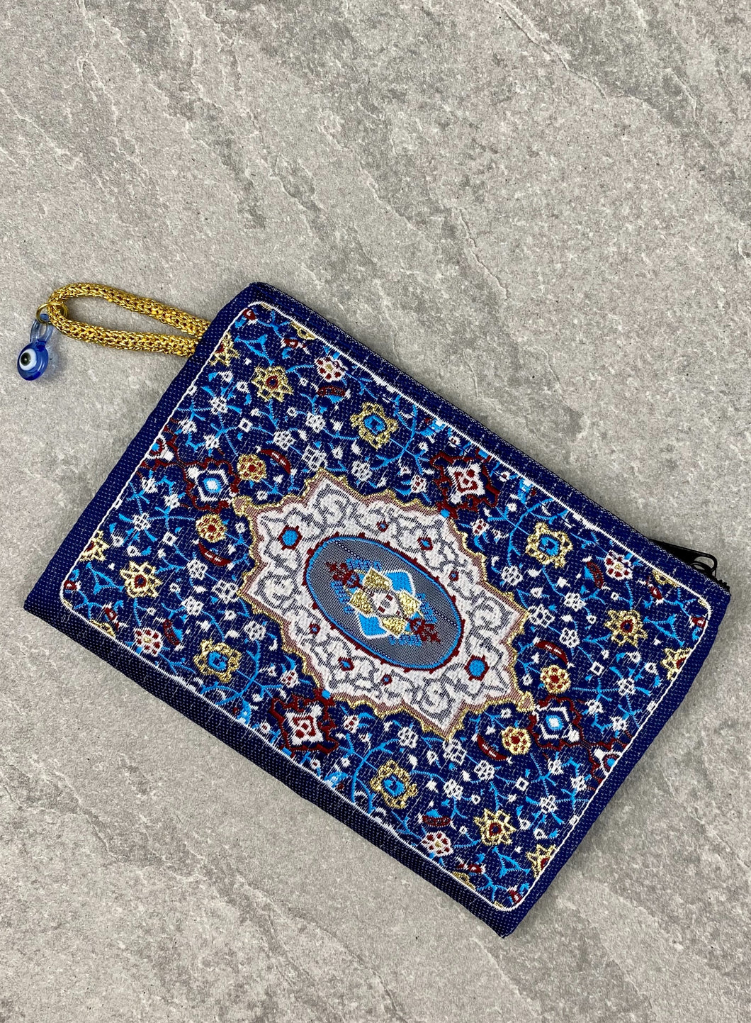 Tapestry Pouch with Zipper and Glass Evil Eye TP1