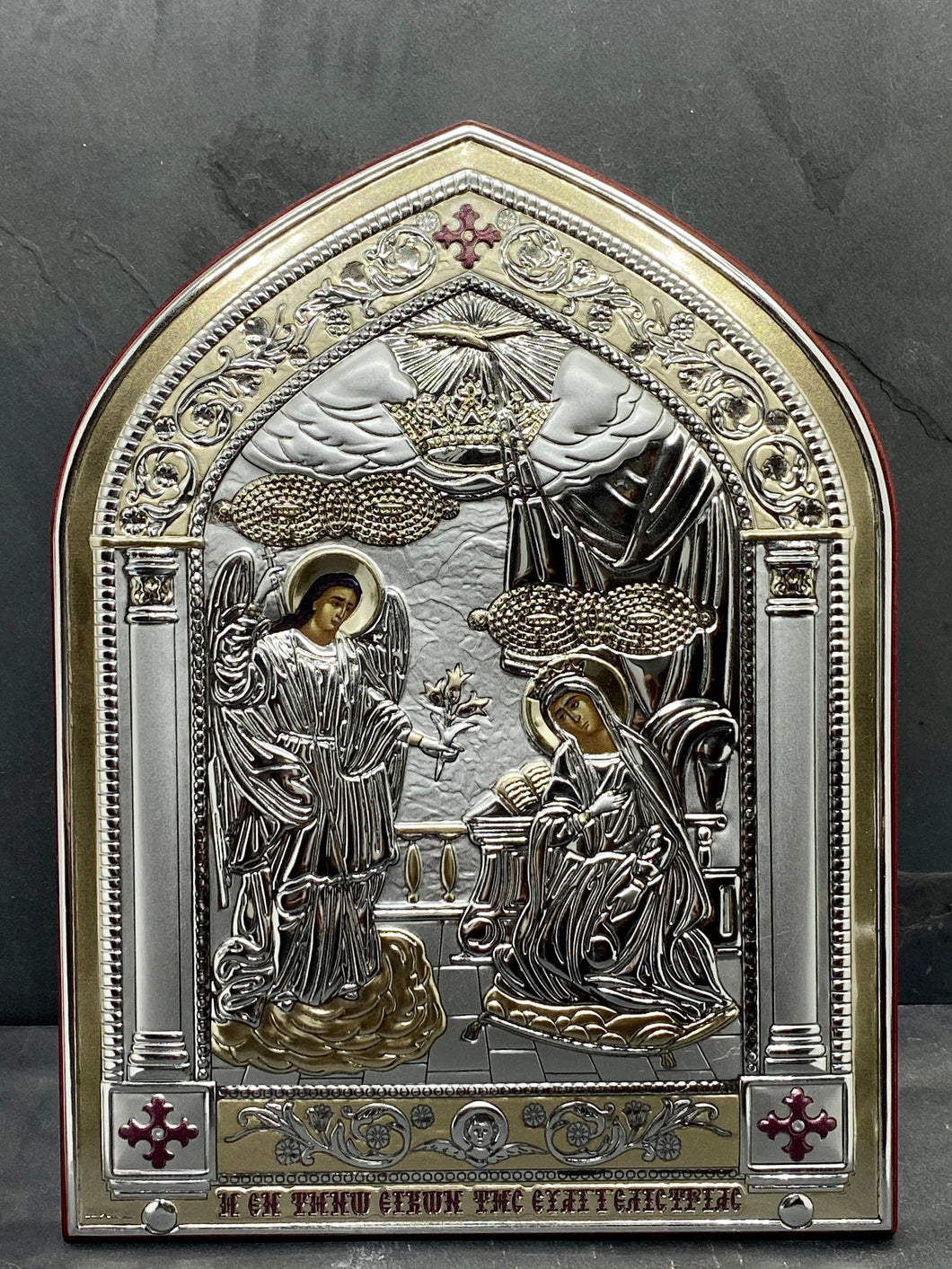 An original copy of Byzantine Holy Icon Tis Tinou made with 925* Silver on Cherry Wood   SI16