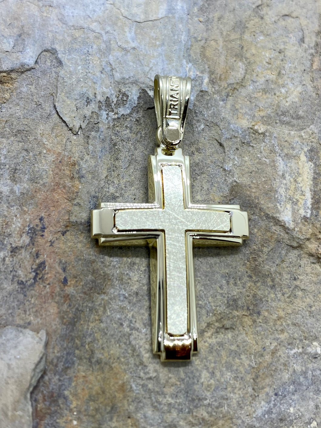 Triantos 14k Yellow Gold Polished and Brushed Cross 38