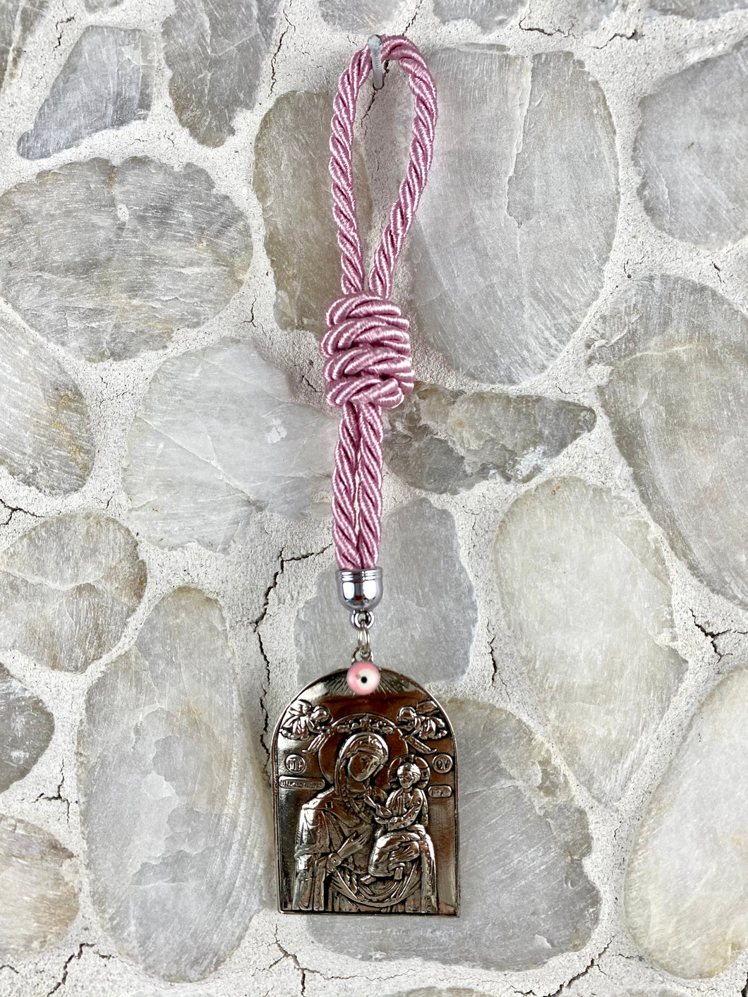 Perl Pink Cord Gouri with Large Panagia Icon GHG20