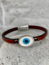 Load image into Gallery viewer, Evil Eye Bracelet on Leather Strap with Magnetic Clasp EE3
