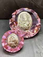 Load image into Gallery viewer, Pink Glass Diamond Cut Icon with 925* Silver Panagia DI3
