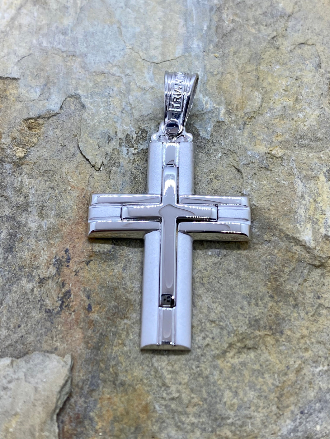 Triantos 14k White Gold Polished and Brushed Cross 36