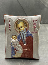 Load image into Gallery viewer, An original copy of Byzantine Holy Icon Agios Stelianos made with 925* Silver on Cherry Wood SI25
