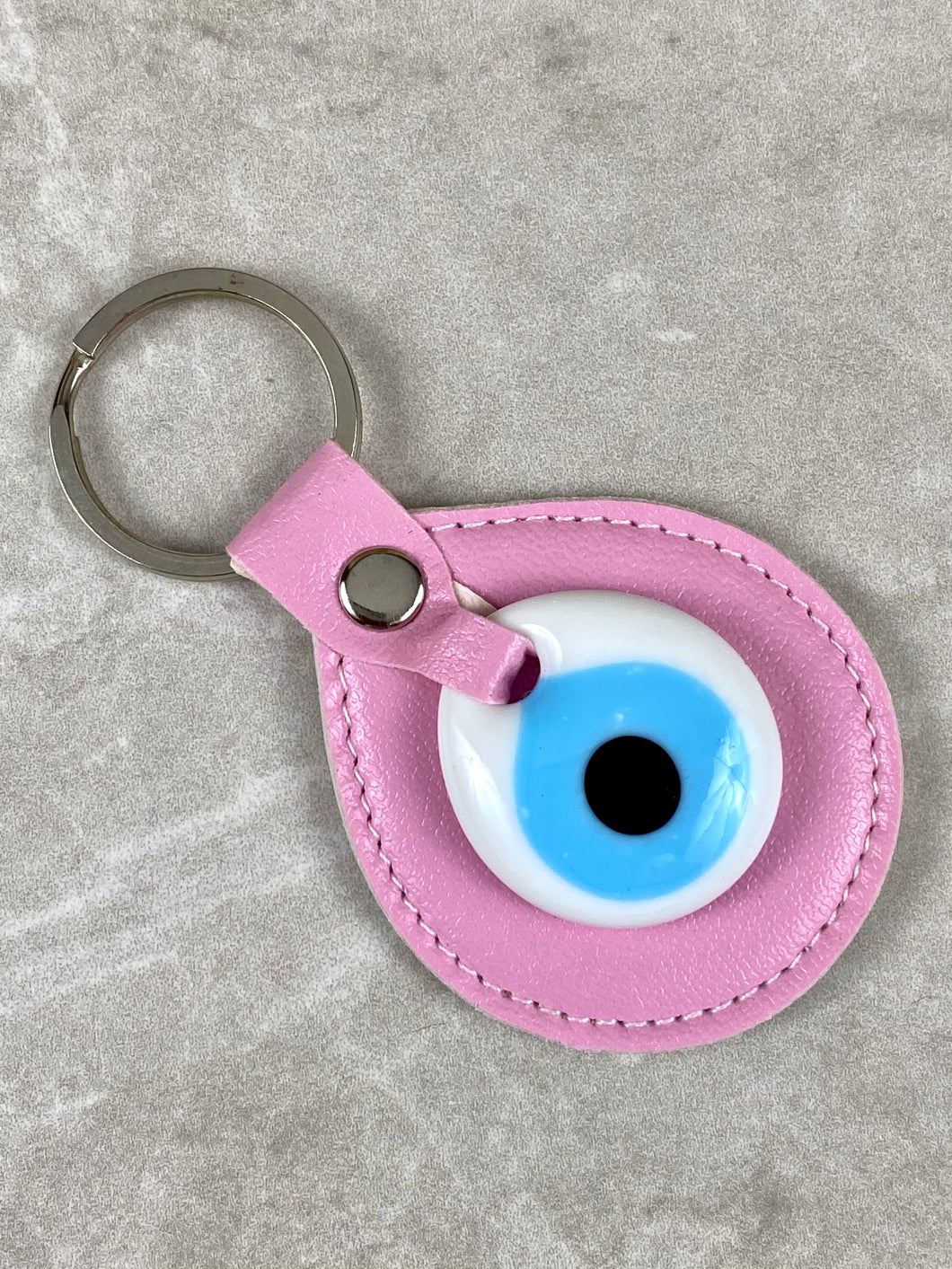Pink Leather Keychain with Glass Evil Eye EK6