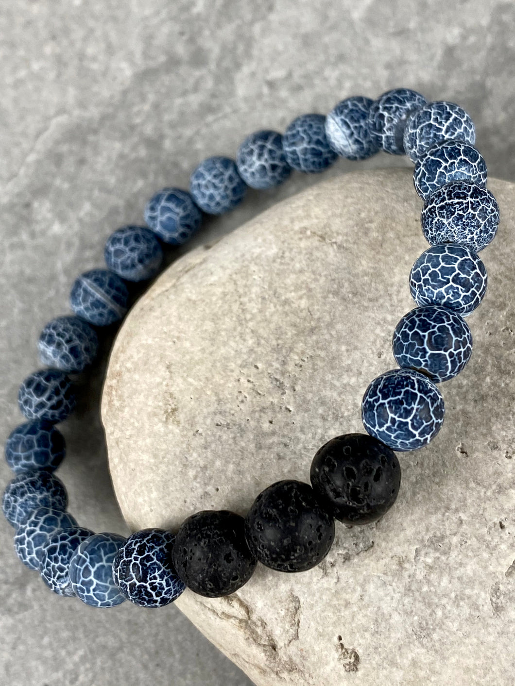 Blue Stone with Black Lava Beaded Bracelet MB26
