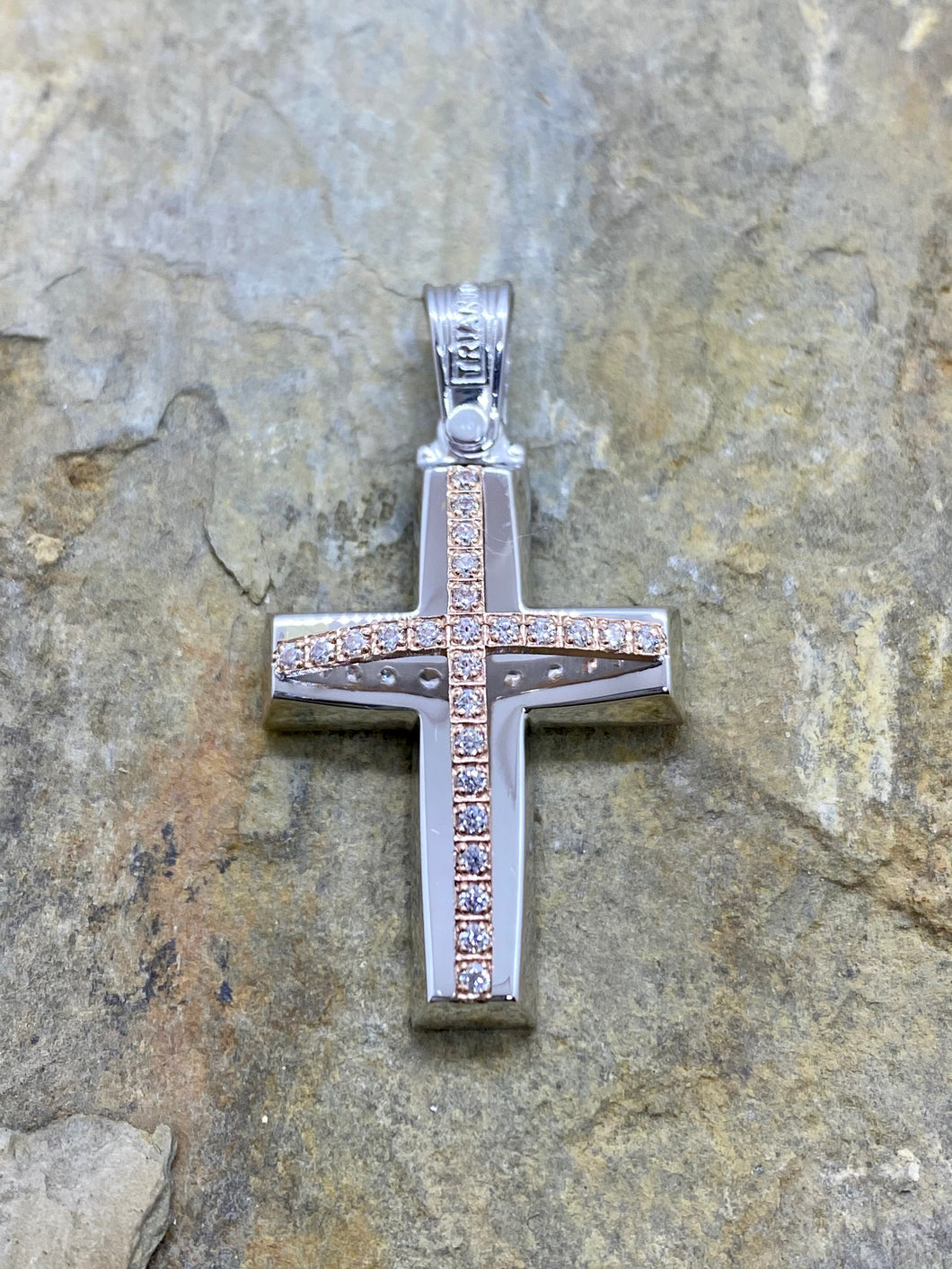 Triantos 14k White Gold with Precious Stones set in Rose Gold Cross 82