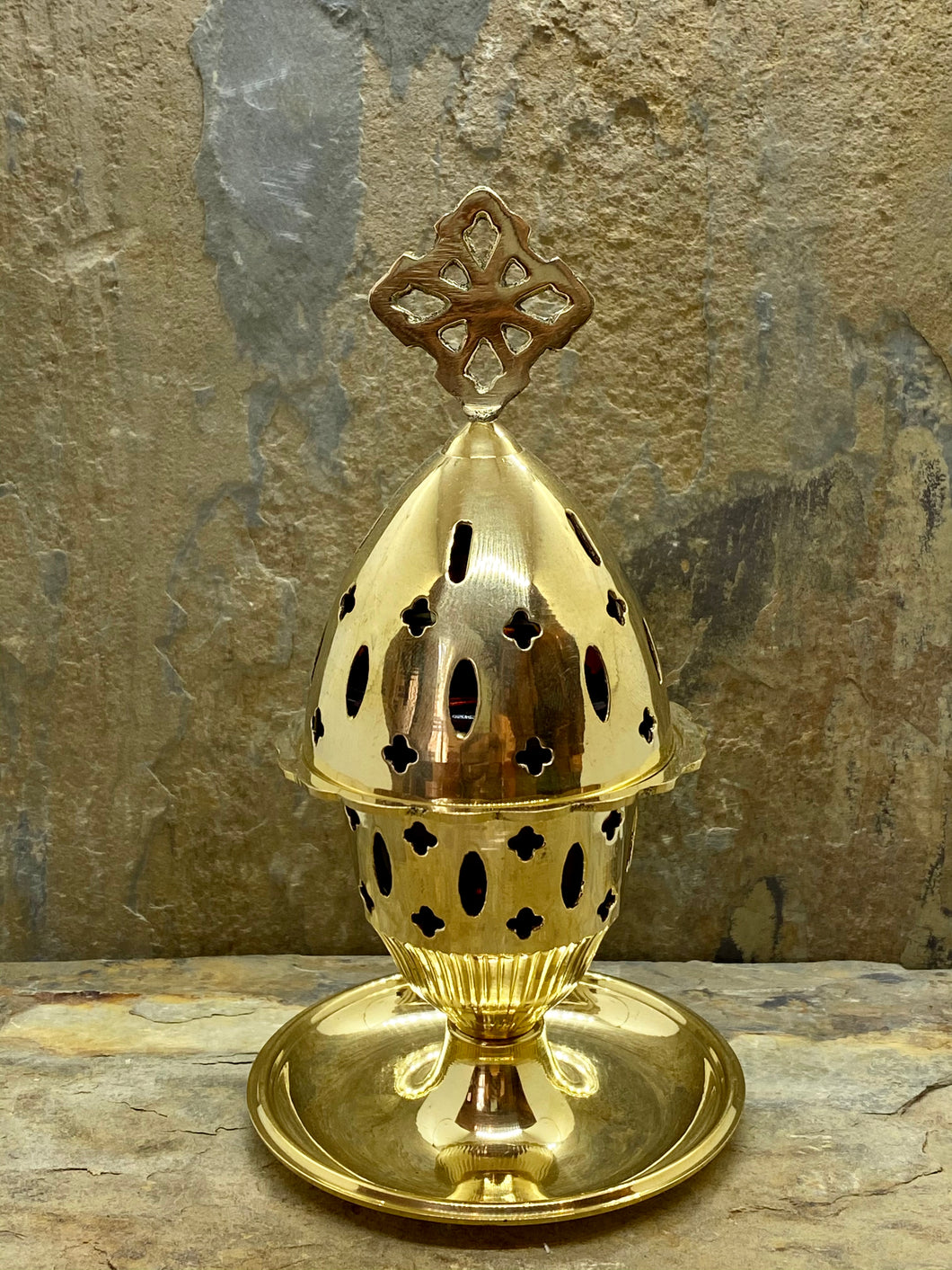 Polished Greek Orthodox Brass Kantili Vigil Lamp 5662B