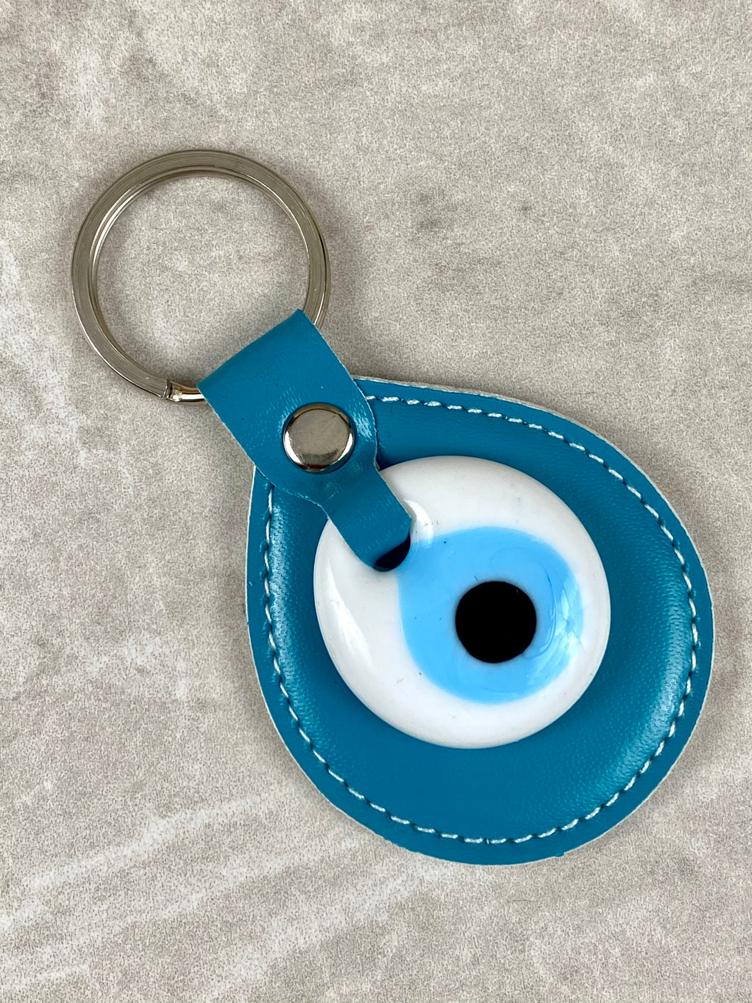 Turquoise Leather Keychain with Glass Evil Eye EK8