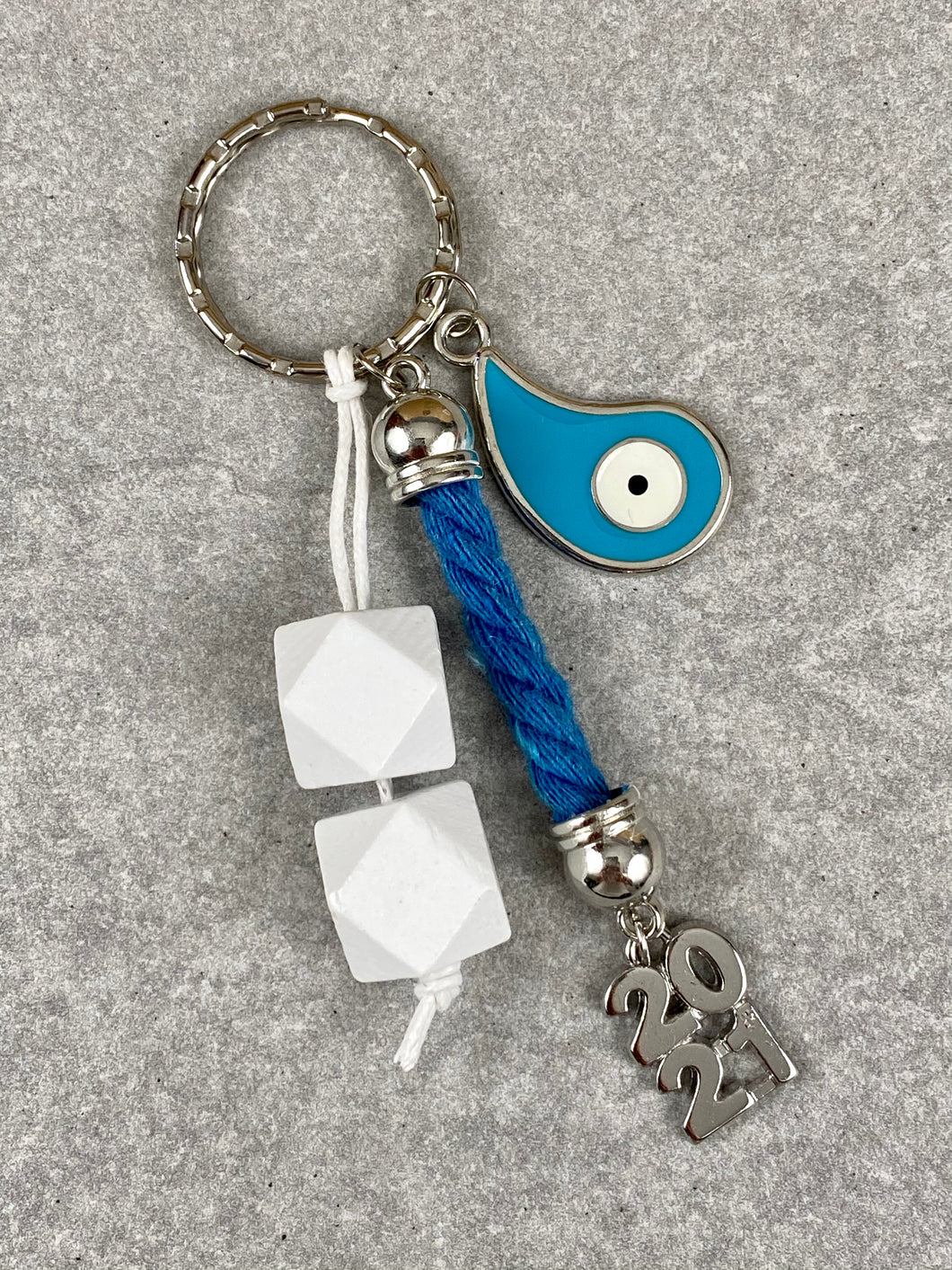 Metal Evil Eye Charm Keychain with Square Cut Beads EK9