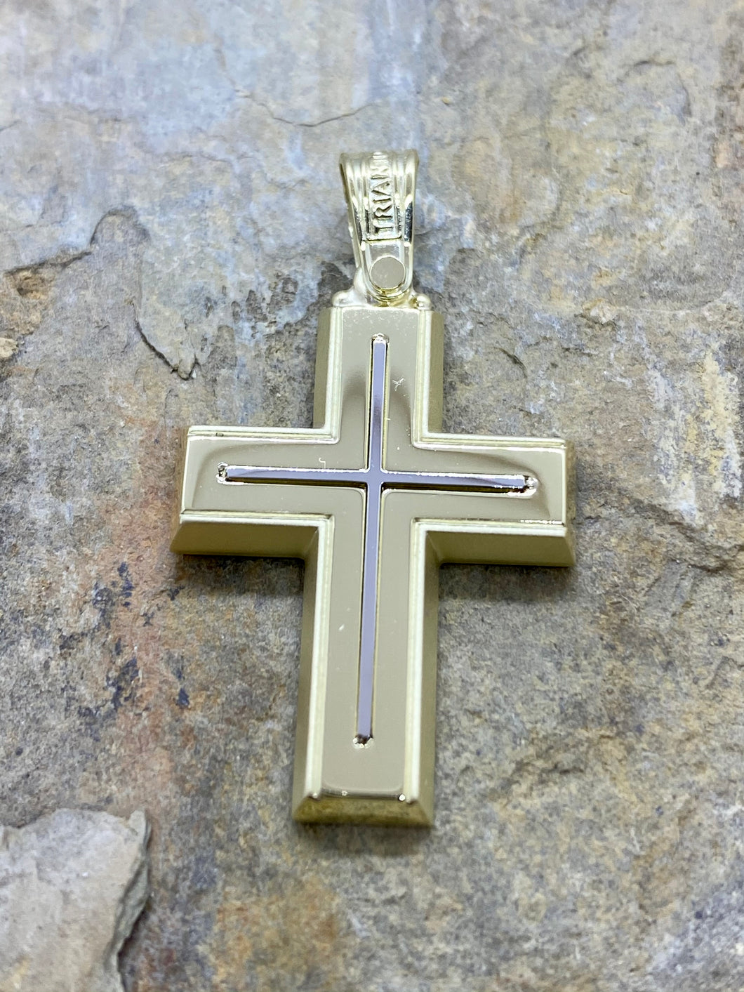 Triantos 14k 2 Tone White and Yellow Gold Cross 29