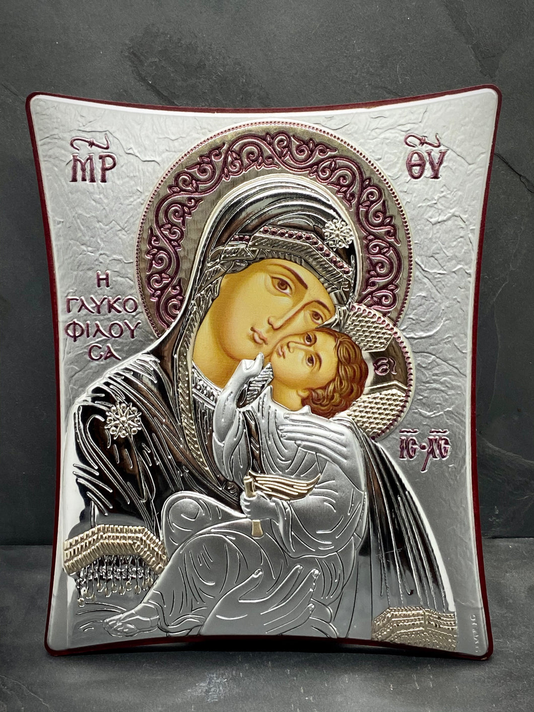 An original copy of Byzantine Holy Icon Giatrissa made with 925* Silver on Cherry Wood SI4