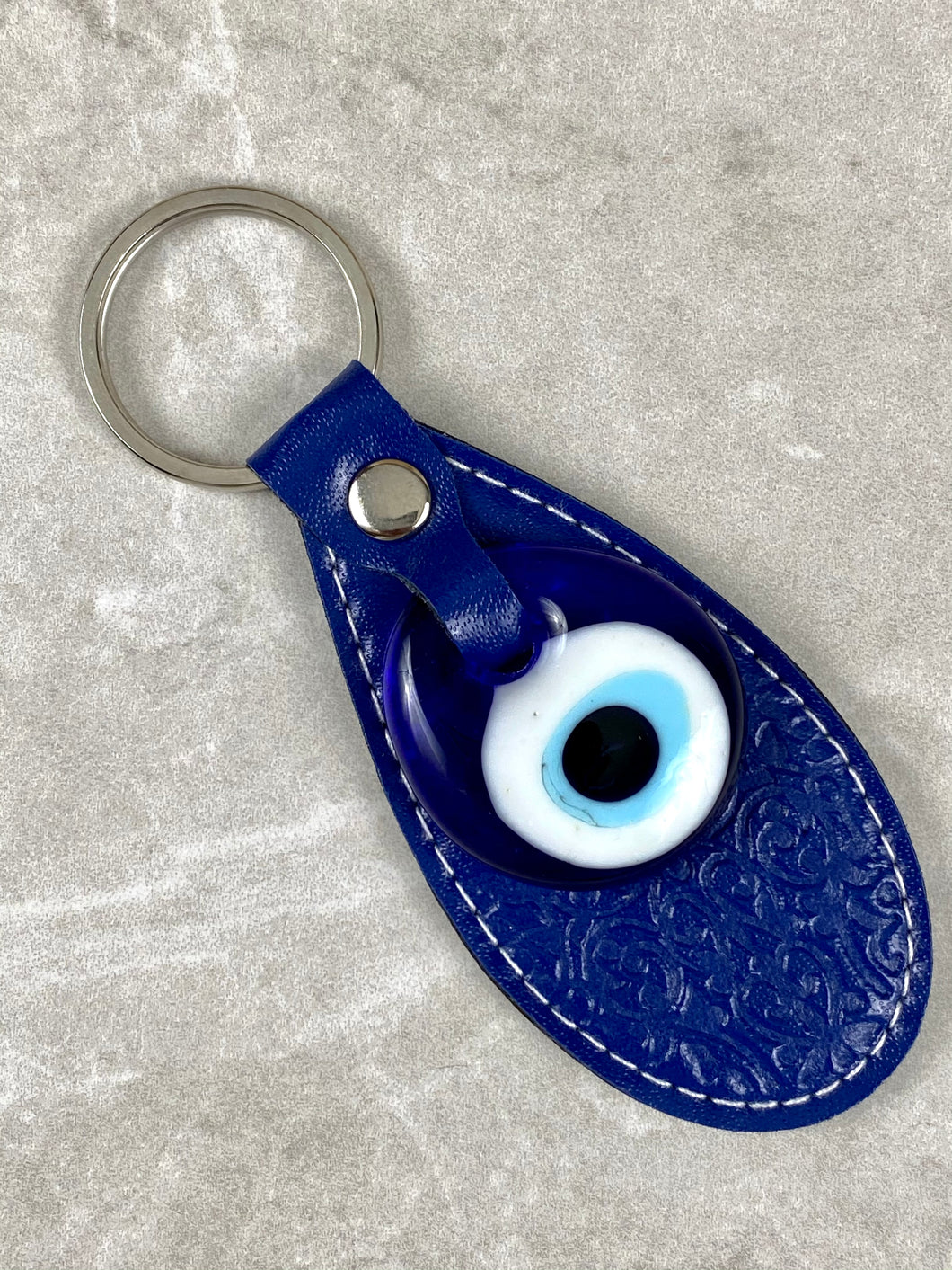 Detailed Leather Keychain with Glass Evil Eye EK5