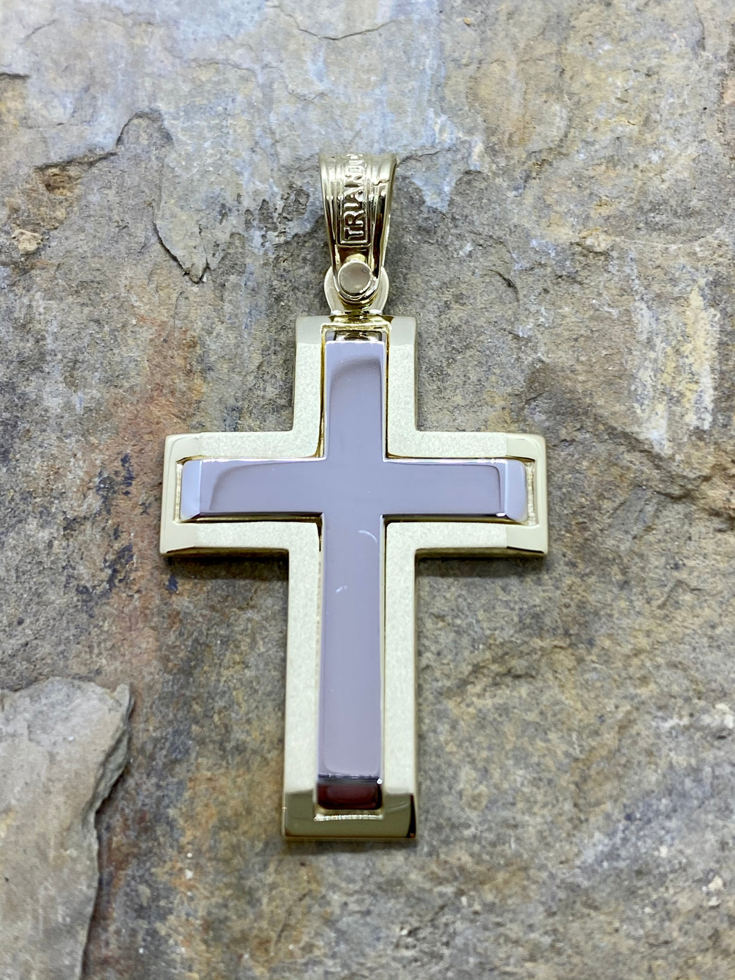 Triantos 14k 2 Tone White and Yellow Gold Cross 28