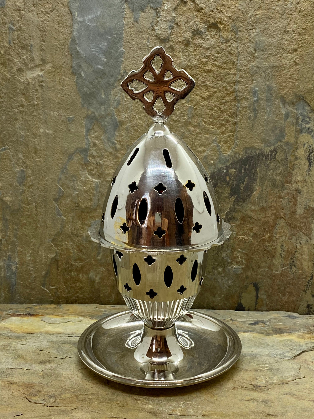 Polished Greek Orthodox Nickel Plated Brass Kantili Vigil Lamp 4301AN