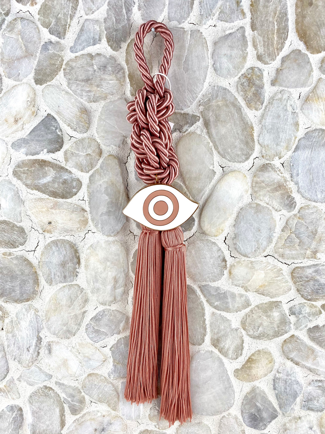 Pearl Cord Gouri, Large  Metal Evil Eye , Extra long Tassels HG8