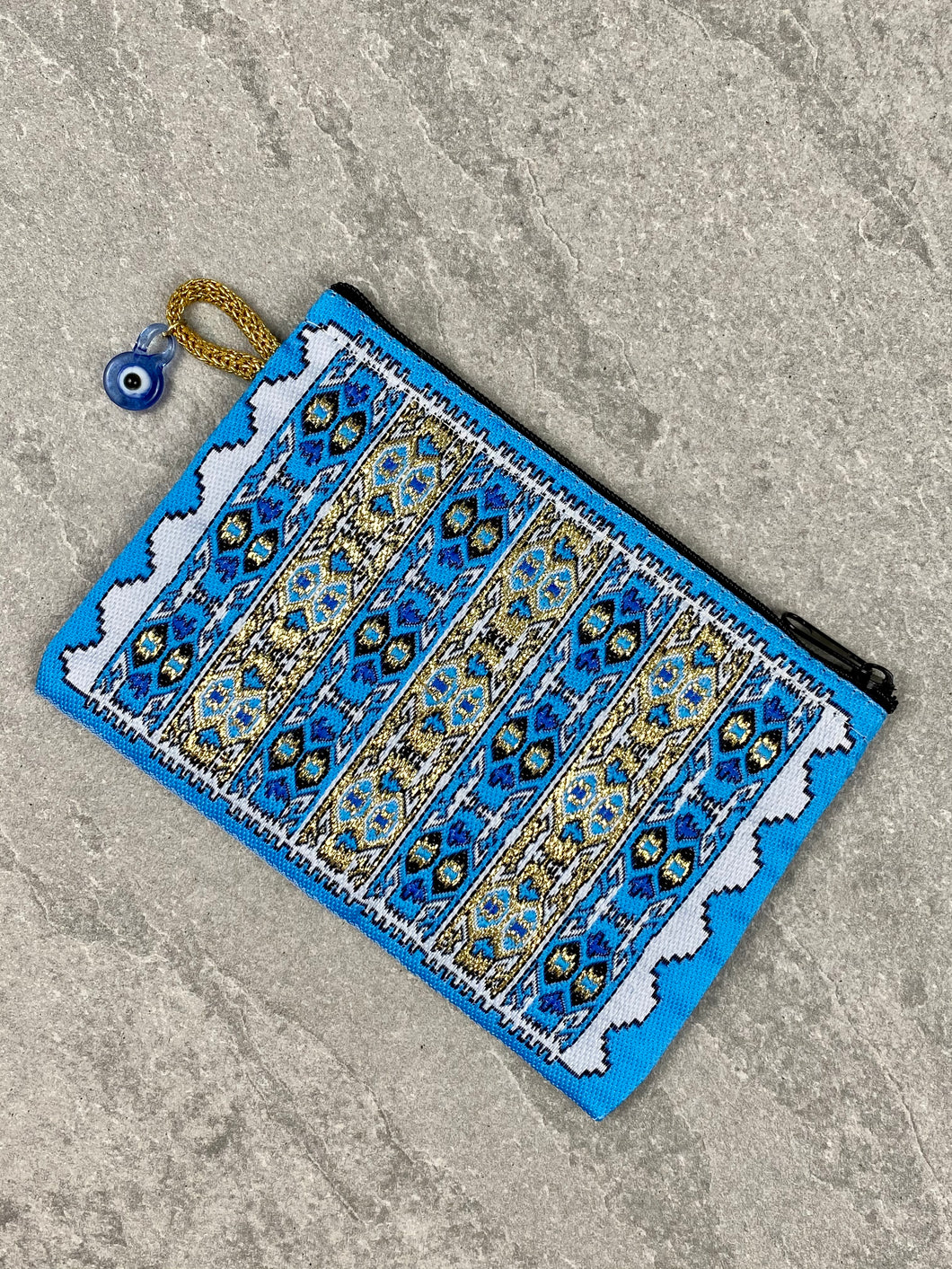 Tapestry Pouch with Zipper and Glass Evil Eye TP4