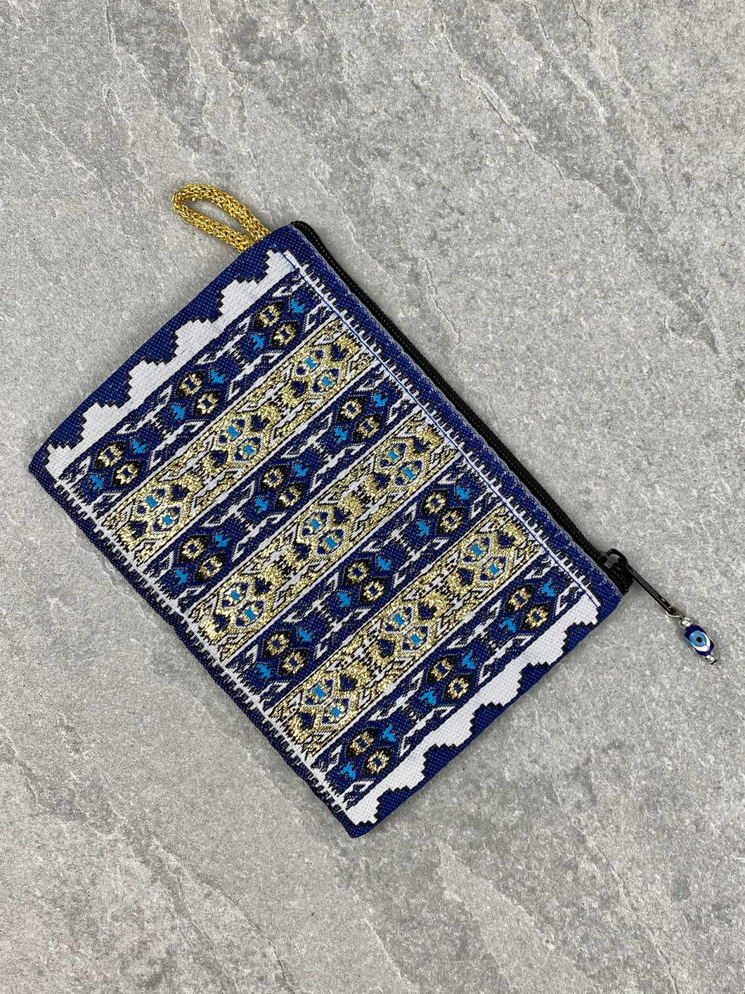 Tapestry Pouch with Zipper and Wooden Evil Eye Bead TP3