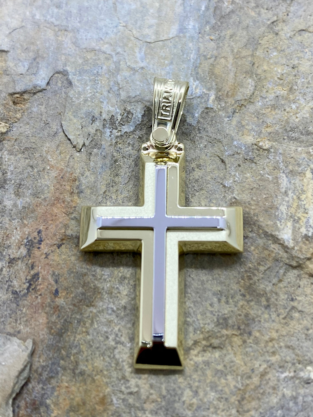 Triantos 14k 2 Tone White with Yellow Gold Cross 22