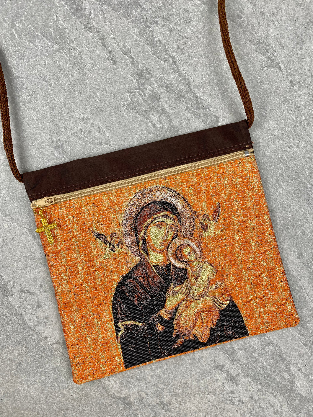Tapestry Holy Print Panagia Crossover Pouch with Hanging Cross RBA2