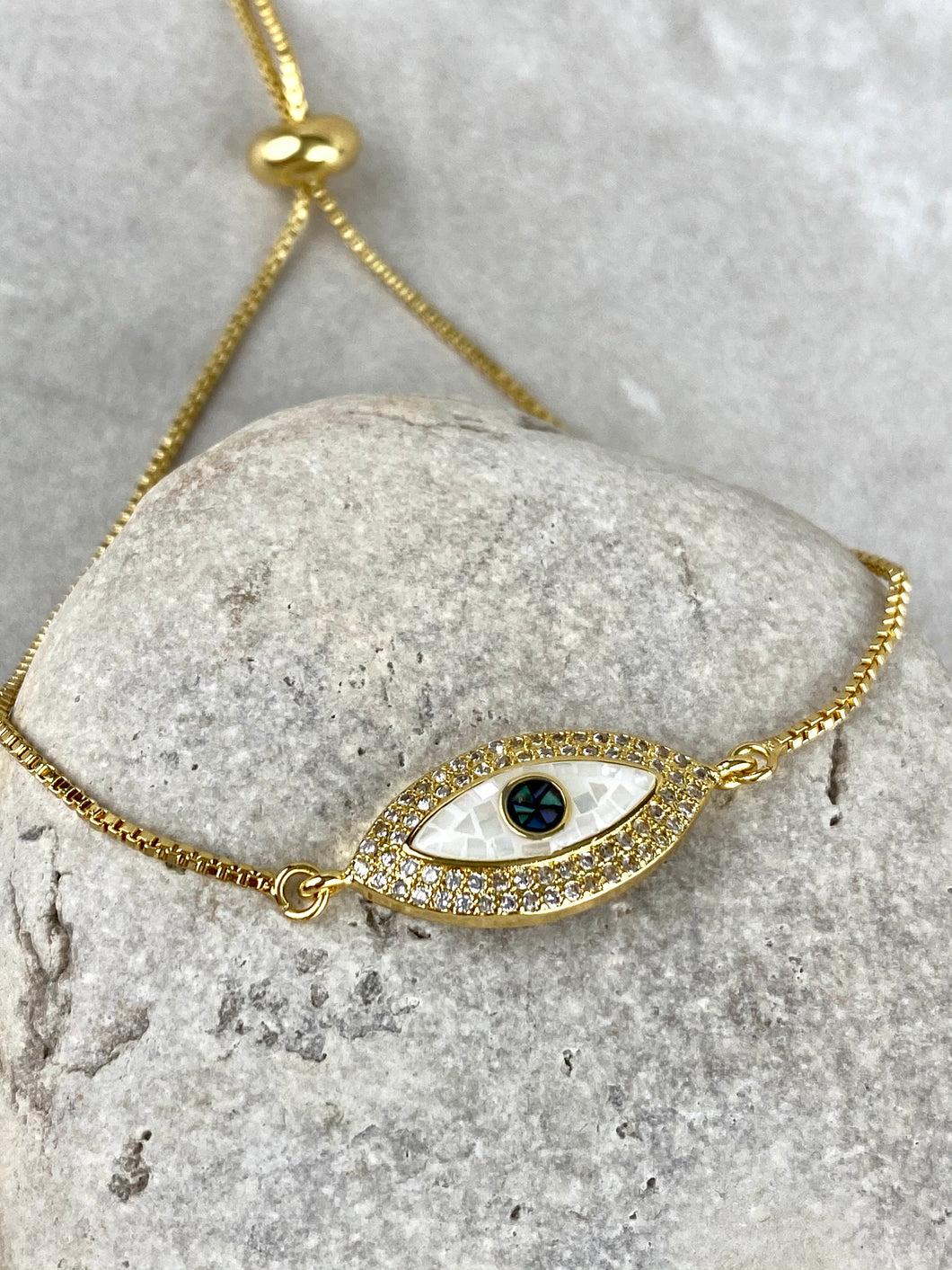 Acrylic Evil Eye with Gold Copper Adjustable Bracelet EE24