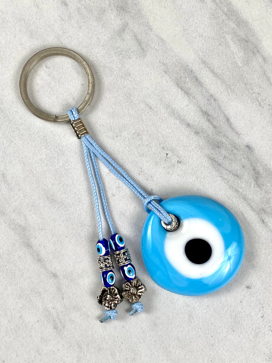 Light Blue Glass Evil Eye Keychain with Evil Eye Beads EK3