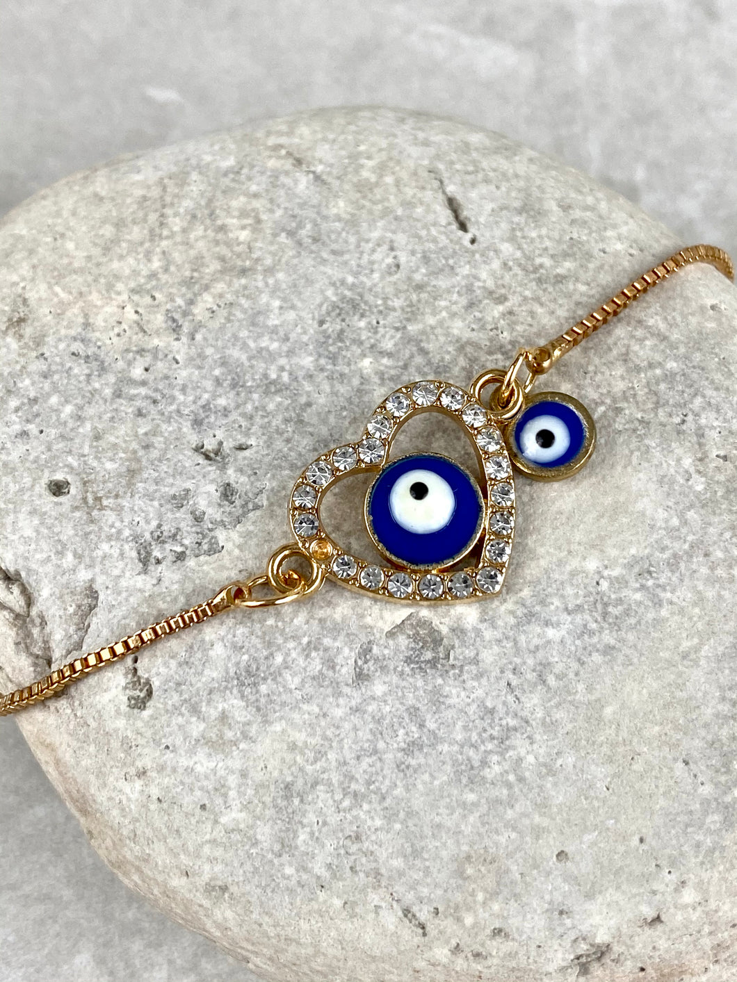 Studded Heart with Evil Eye Adjustable Bracelet