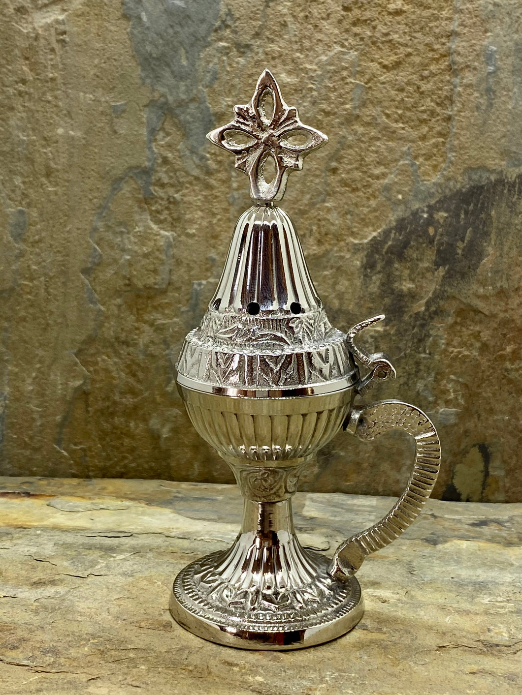 Fine Detailed Greek Orthodox Nickel Plated Brass Themioto Incense Burner 9881N