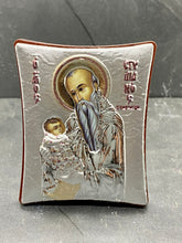Load image into Gallery viewer, An original copy of Byzantine Holy Icon Agios Stelianos made with 925* Silver on Cherry Wood SI25
