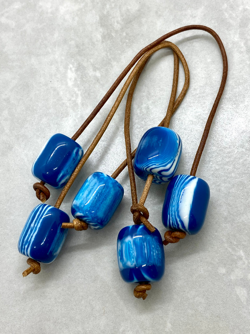 Blue and White Beads with Suede Cord Begleri B6