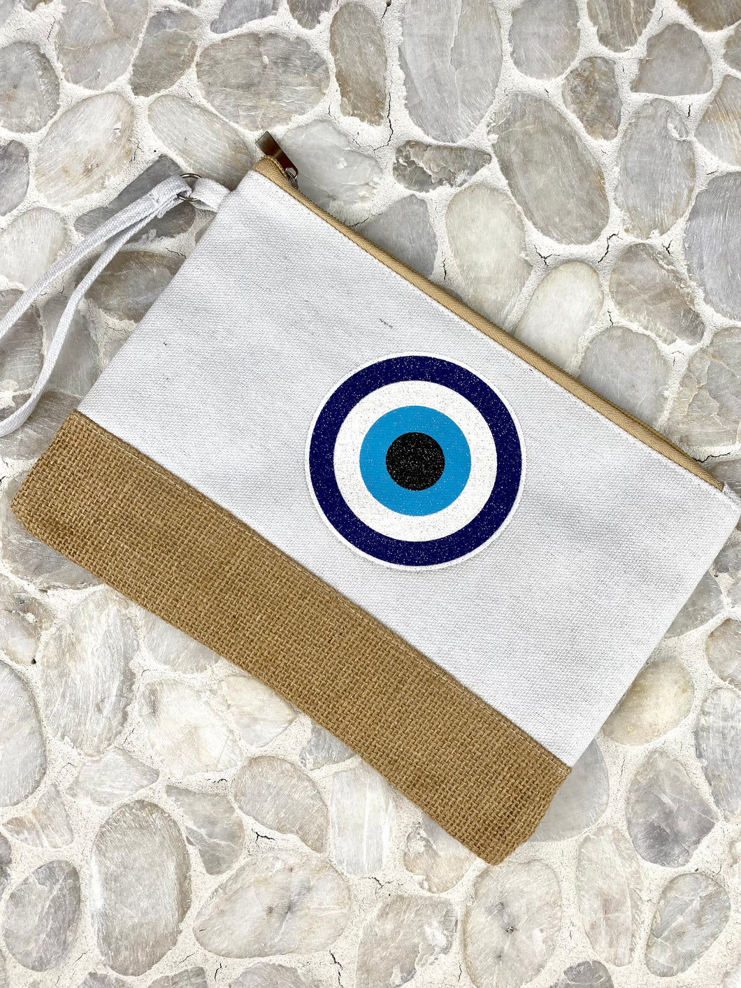 Evil Eye Canvas with Burlap Clutch