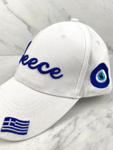 Load image into Gallery viewer, Embroidered Greece Baseball Cap with Embroidered Mati on 1 side BC20222  made in Greece
