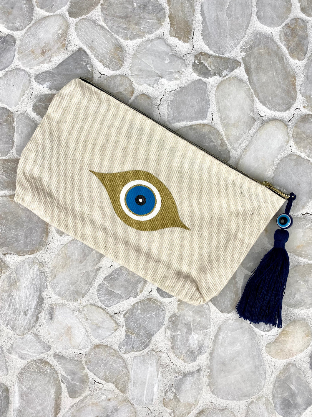 Evil Eye Clutch with Bead and Tassel